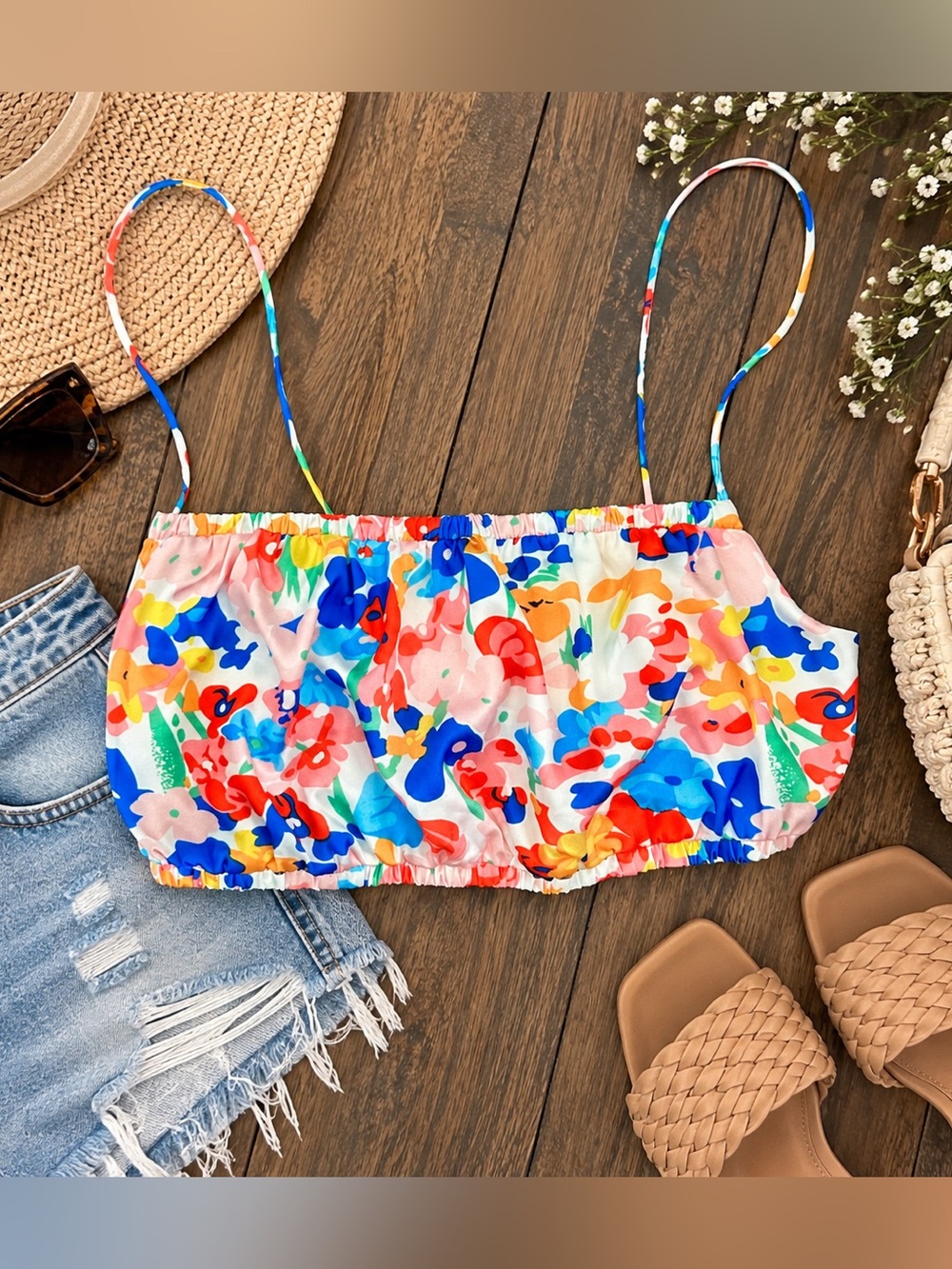NWT White Fox Boutique Make It Come True Floral Crop Top Blue Multi Size Small